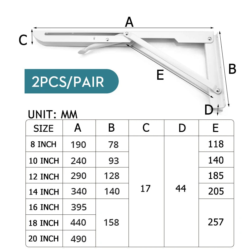 KAK 2pcs Folding Shelf Bracket Heavy Duty Stainless Steel Collapsible Shelf Bracket Hardware for Table Work RV Car Saving Space