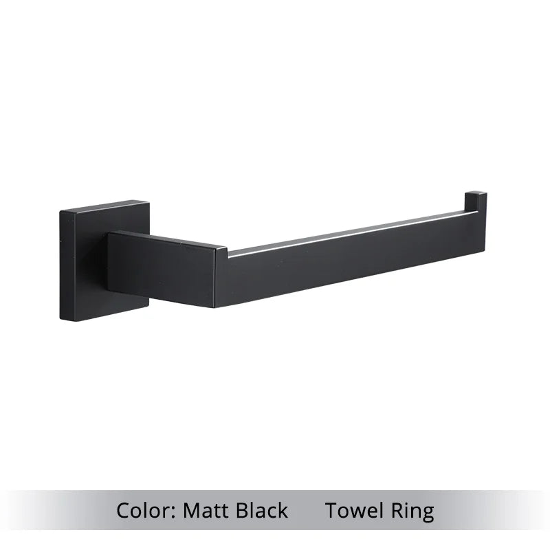 Bathroom Hardware Set Accessories Matt Black Shelf Robe Hook Hanger Towel Rail Bar Rack Tissue Paper Holder Stainless Steel