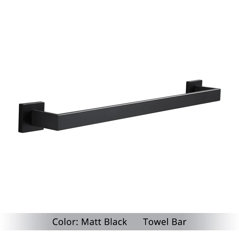 Bathroom Hardware Set Accessories Matt Black Shelf Robe Hook Hanger Towel Rail Bar Rack Tissue Paper Holder Stainless Steel