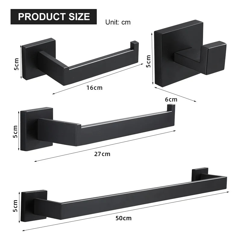 Bathroom Hardware Set Accessories Matt Black Shelf Robe Hook Hanger Towel Rail Bar Rack Tissue Paper Holder Stainless Steel